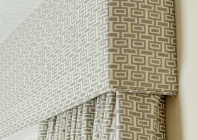 Close-up of box pelmet using geometric fabric