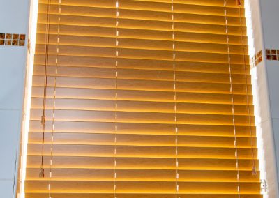 Wooden venetian blind in a bathroom