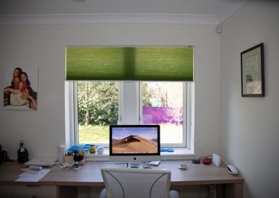 Green pleated blind at office window